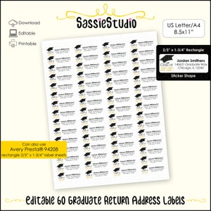 Graduation Return Address Label Template Printable Class of ...