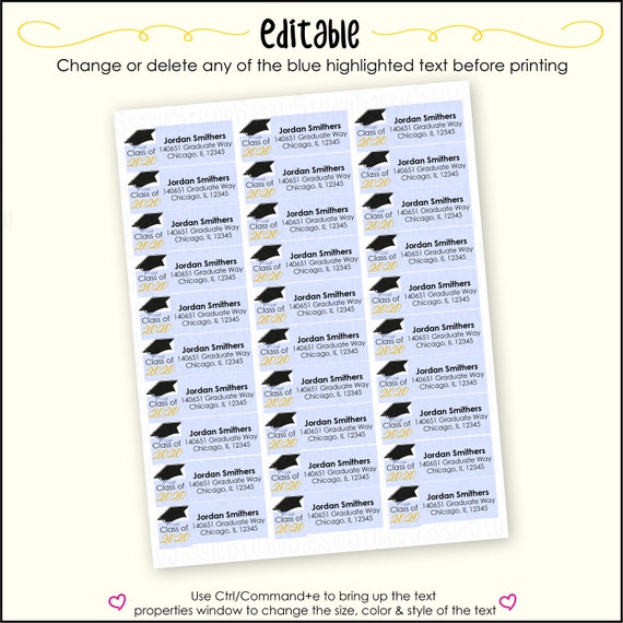 Graduation address labels 30 sheet template