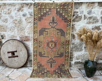 4x8 Vintage Rug, Pink Turkish Rug, 4x8 Handmade Oushak Rug, Bedroom Rug, Office Rug, Anatolian Rug, Designer Rug, Antique Rug, 3'8" x 7'8"
