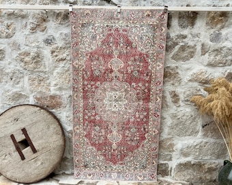 Tappeto vintage 4x7, tappeto turco rosso, tappeto Oushak fatto a mano 4x7, tappeto per camera da letto, tappeto per ufficio, tappeto anatolico, tappeto di design, tappeto antico, 3'6" x 6'9"