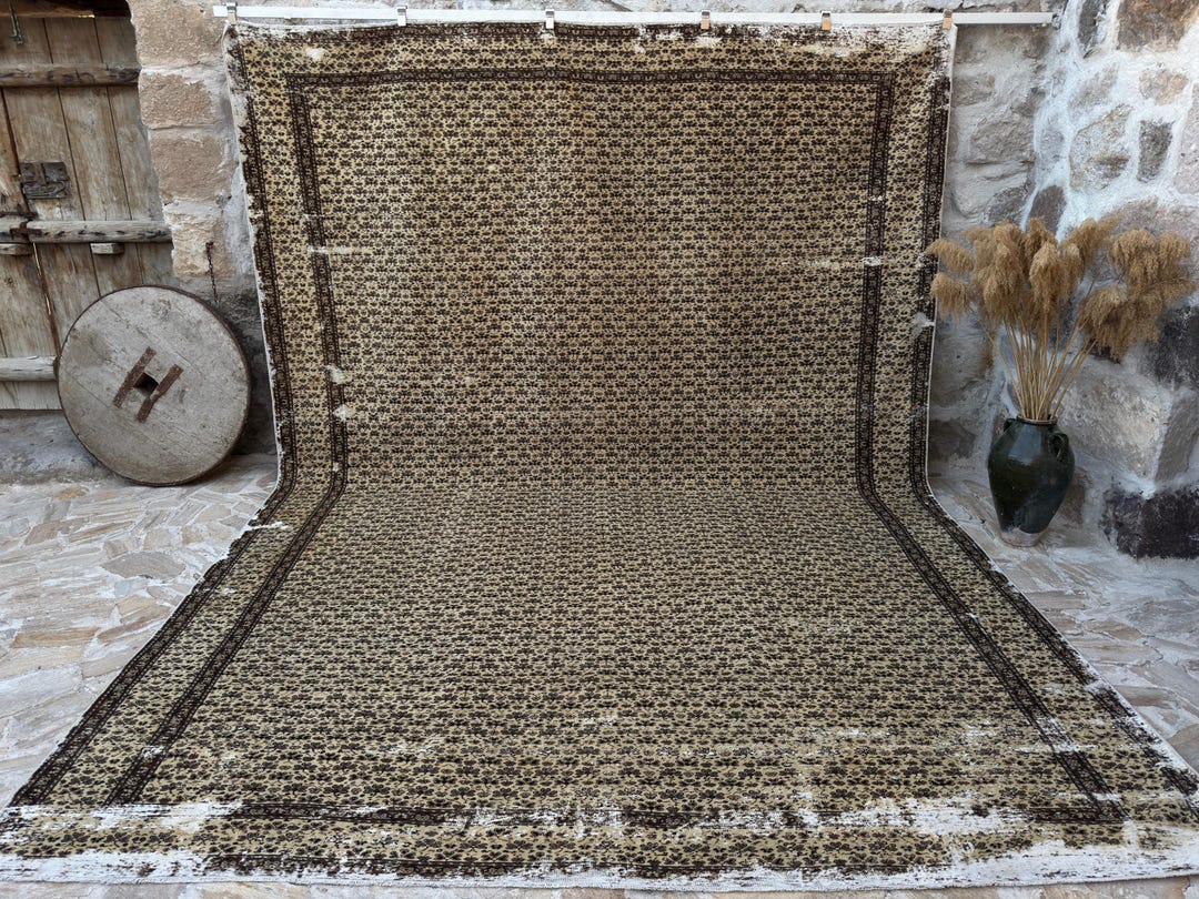 10x14 Vintage Rug, Brown Turkish Rug, Oversized Rug, Handmade Rug, Area ...