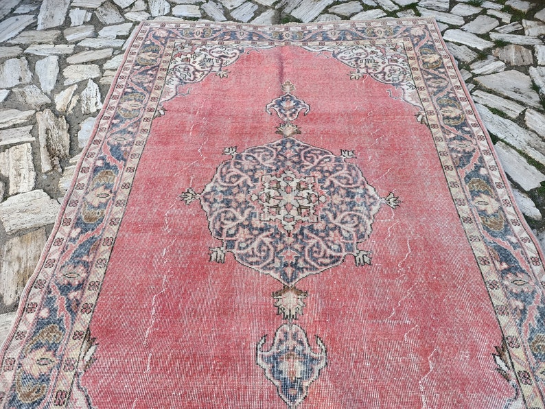 Light Pink Turkish Large Rug Hand Knotted Oushak Vintage Home Etsy