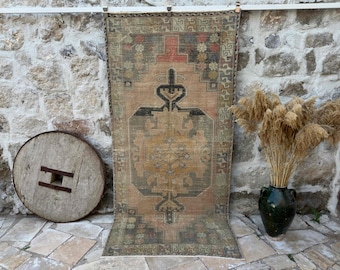 4x8 Vintage Rug, Pink Turkish Rug, 4x8 Handmade Oushak Rug, Bedroom Rug, Office Rug, Anatolian Rug, Designer Rug, Antique Rug,  4' x 8'1"