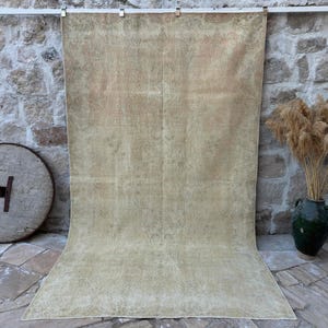 Distressed Beige Turkish Rug – 5&#39;9&quot; x 9&#39;10&quot; Hand-Knotted Neutral Carpet – Large Vintage Wool Area Rug – Minimalist Anatolian Decor