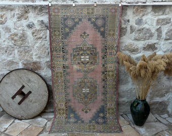 4x8 Vintage Rug, Pink Turkish Rug, 4x8 Handmade Oushak Rug, Bedroom Rug, Office Rug, Anatolian Rug, Designer Rug, Antique Rug, 4'1" x 8'