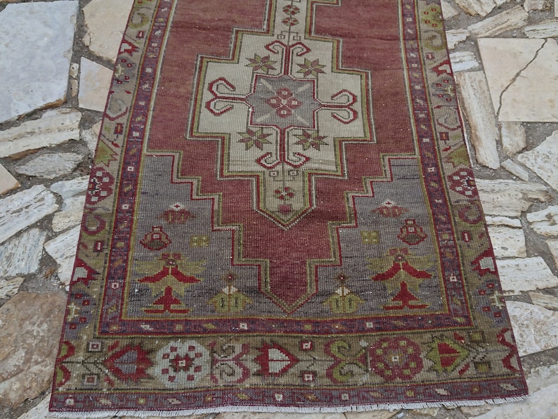 Home Decor Rug #TR2819 Organic Rug 3.2 x 7.8 ft Vintage Rug Area Rug Wool Rug Turkish Rug Etsy Rug Oushak Rug Antique Rug
