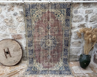 5x8 Vintage Rug, Red Turkish Rug, 5x8 Handmade Wool Rug, Bedroom Rug, Office Rug, Anatolian Rug, Designer Rug, Antique Rug, 4'10" x 8'5"