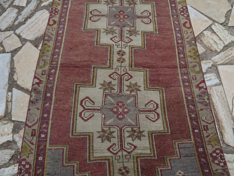 Home Decor Rug #TR2819 Organic Rug 3.2 x 7.8 ft Vintage Rug Area Rug Wool Rug Turkish Rug Etsy Rug Oushak Rug Antique Rug