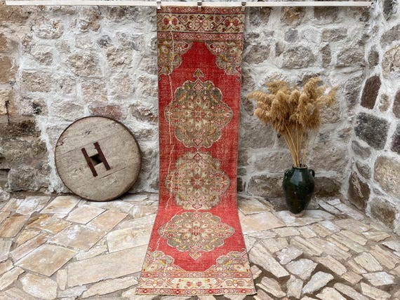 3x30 Teppich Läufer, Teppichläufer, Vintage Teppich, Roter Teppich, Teppich Läufer, Eingangsbereich, Diele, Küchenteppich, Boho Teppich, 6x30cm
