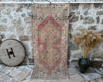 4x8 Vintage Rug, Pink Turkish Rug, 4x8 Handmade Oushak Rug, Bedroom Rug, Office Rug, Anatolian Rug, Designer Rug, Antique Rug, 3'10" x 8'5"