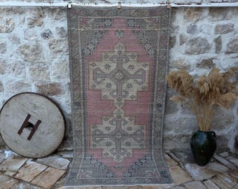 4x8 Vintage Rug, Pink Turkish Rug, 4x8 Handmade Oushak Rug, Bedroom Rug, Office Rug, Anatolian Rug, Designer Rug, Antique Rug, 4'4" x 8'5"