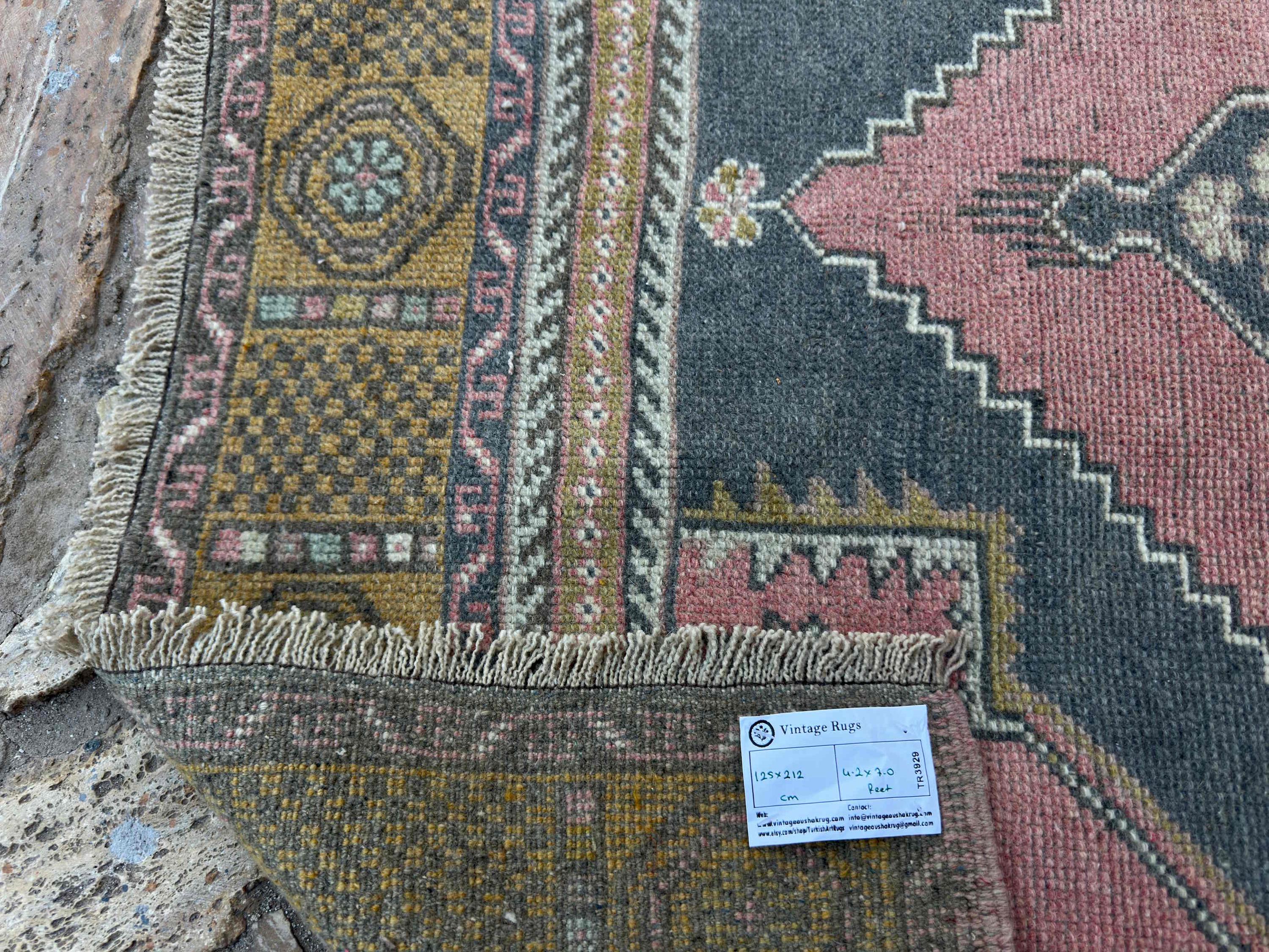 48cmx88cm トルコ絨毯ヴィンテージ ラグアナトリアの手織り 手織り