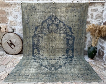 8x11 Vintage Rug, Turkish Rug, Blue Rug, Oversized Rug, Living Room Rug, Antique Rug, Oushak Rug, Bedroom Rug, Office Rug, 8' x 11'