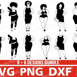 12 Black bundle girl afro svg, xxl, file, natural hair, curvy girl, black woman, cute curvy, queen, bbw svg, real women, plus size, chubby