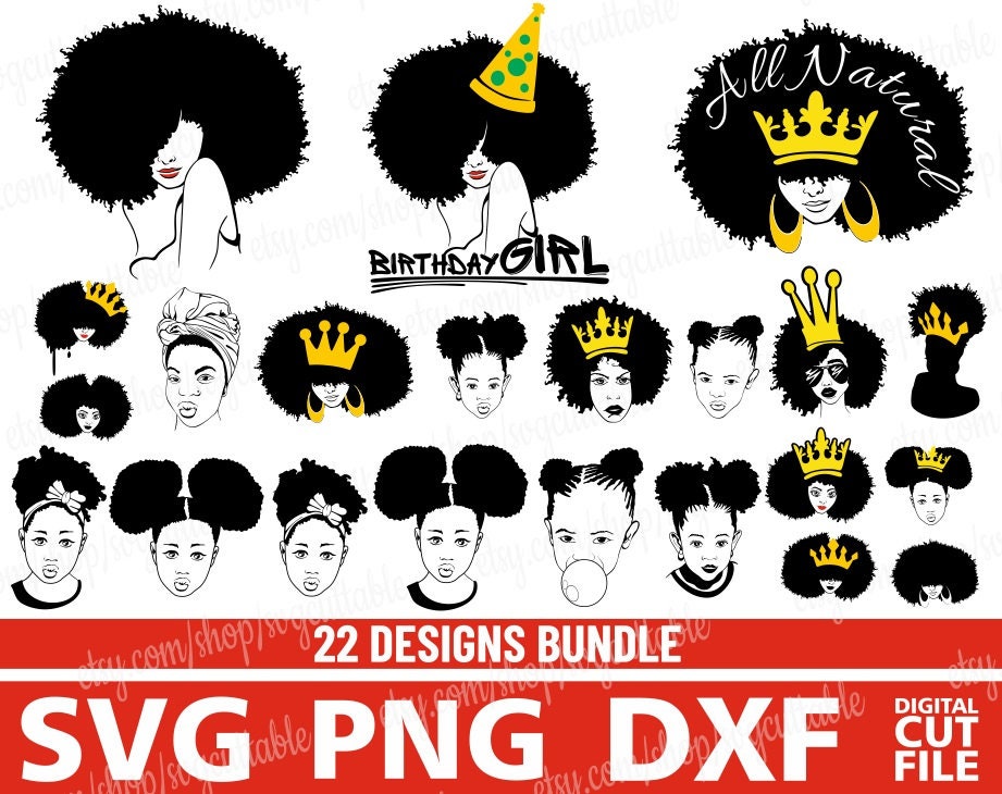 Download 22 Black Girl Bundle Svg Afro Lady With Cown Birthday Girl Svg Africa Natural Hair File Black Woman Young Lady Cut Cricut Silhouette