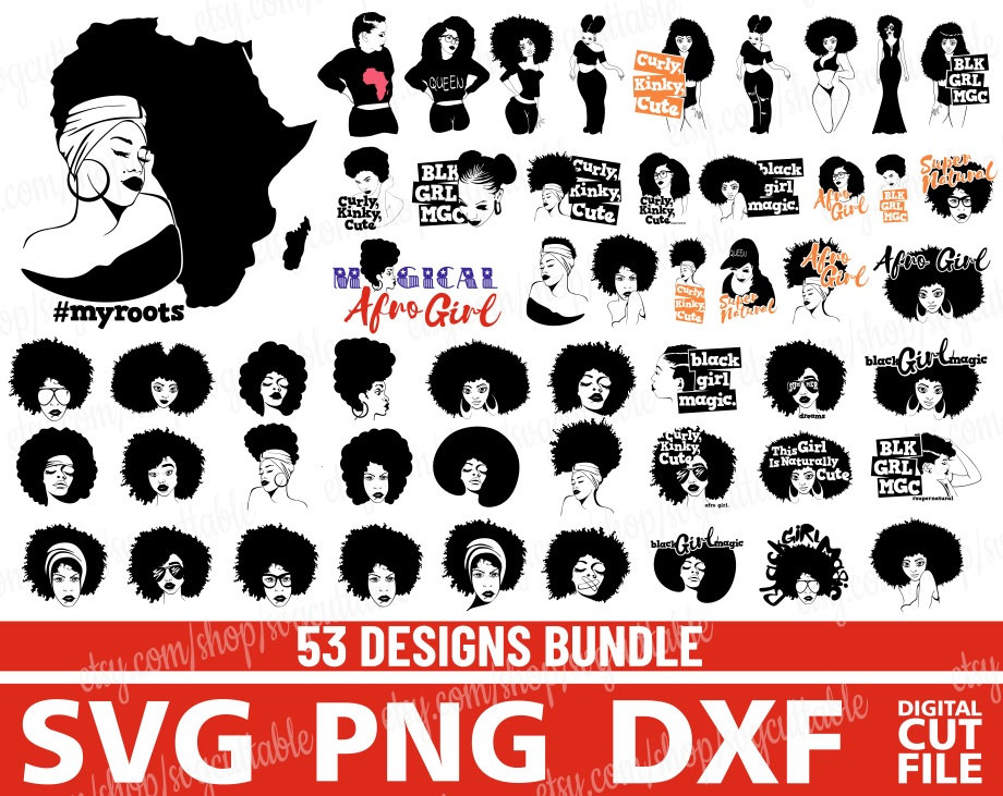 Download 53 Black Girl Bundle Afro Svg Afro Lady Svg File Africa Natural Hair File Black Woman Jpg File Cut Cricut Full Body Silhouette