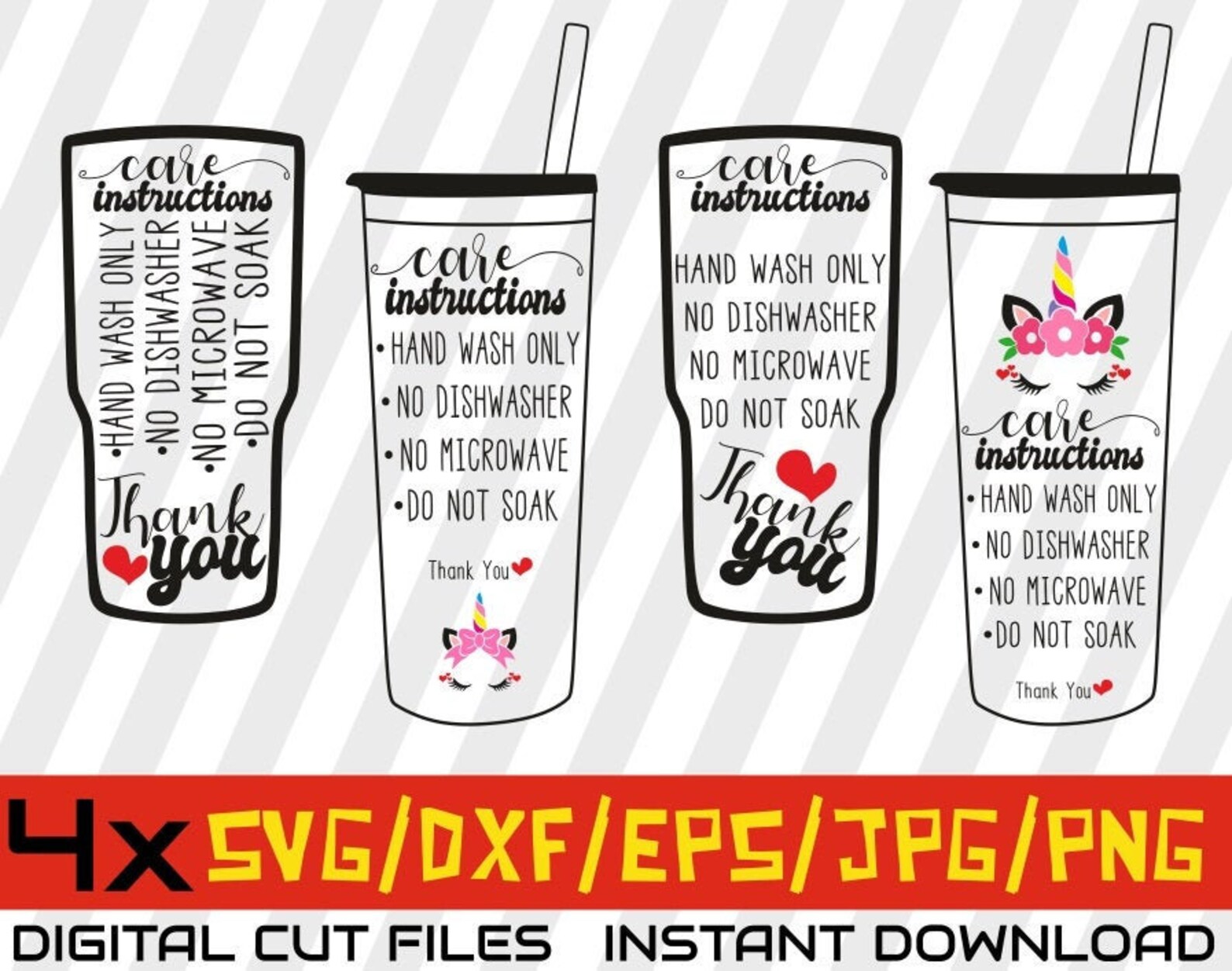 4x Tumbler Svg Cup Care Bundle Svg Care Instruction Cards Etsy