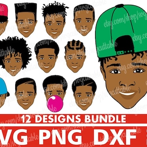 12x Black Boy Bundle svg, Afro boy, Black kids svg, Black man, African, Melanin poppin, Silhueta, download instantâneo, arquivo Cricut, arquivo cortado
