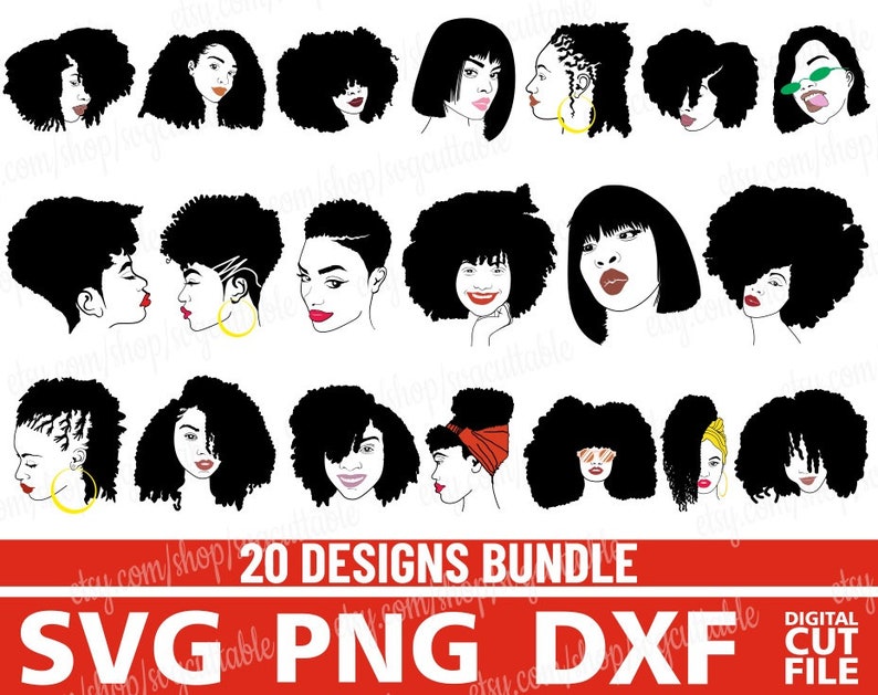 Download 20x Afro Woman bundle svg Red Lips braids earrings svg | Etsy