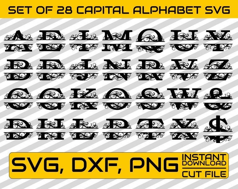 Download Alphabet Floral Bundle Svg Split Monogram Files Calligraphy Svg Font Svg Cuttable Files File For Cricut Silhouette Instant Download
