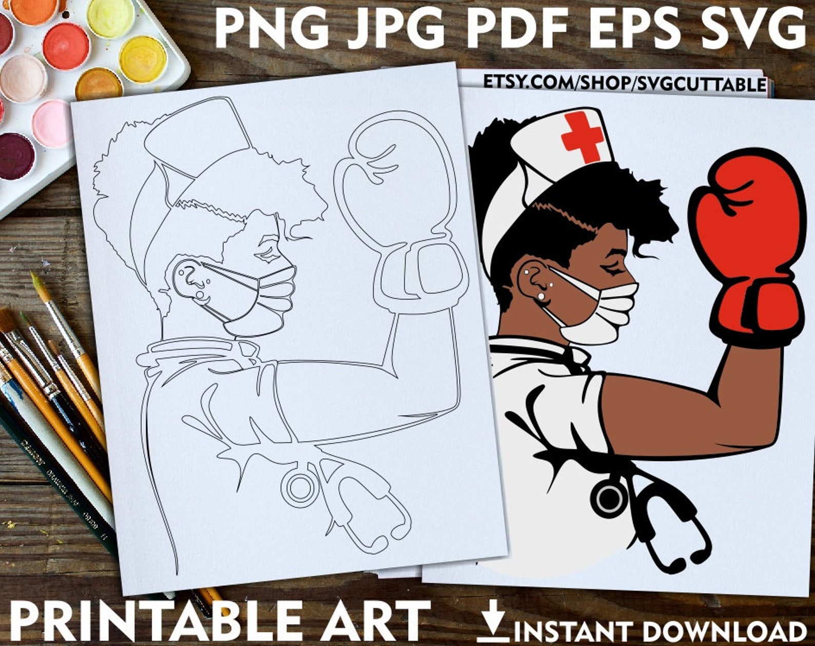 Nurse Printable Adult Coloring Page Healthcare Svg Black - Etsy