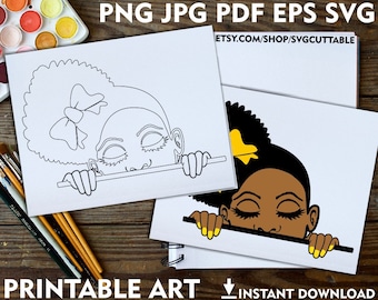 Black Girl Peekaboo Coloring Page, Printable Art (Digital Download)