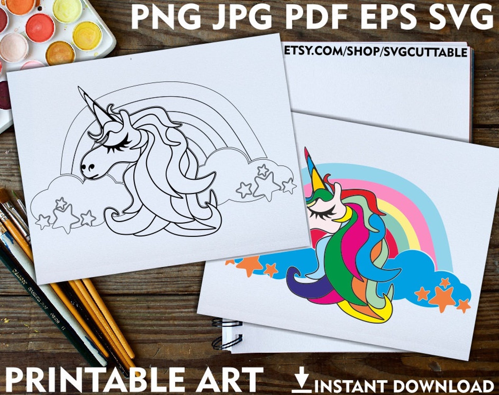 Unicorn Printable Adult Coloring Page Rainbow Png Unicorn | Etsy