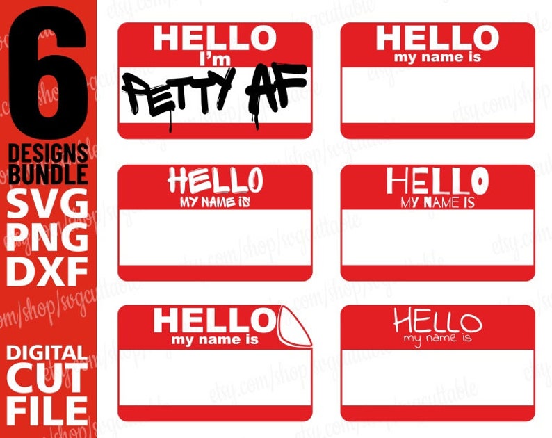 6x Hello My Name Is Name Tag Svg Hello Name Tag Template Etsy