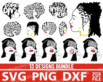 Afro Woman SVG Bundle, Black Queen, Dope Diva (Digital Download)