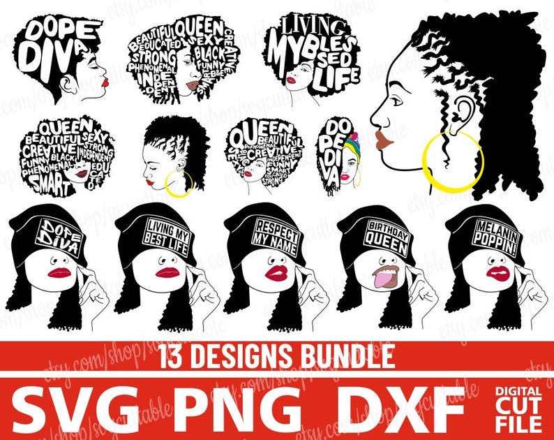 Download 13x Bundle Pack Afro Woman svg Black Woman svg Afro queen ...