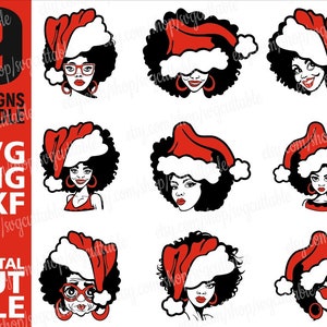 9x Black Girl Santa svg Bundle, Christmas svg, Santa Hat svg, Santa Claus svg, Melanin svg, Cut Files, File for Cricut, Instant download
