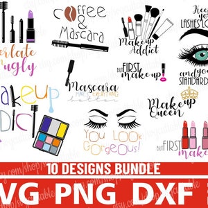 10x Make Up Bundle svg, Mascara svg, Eye svg, Lipstick svg, Make-up svg, Silhouette Cut File, PNG, Cricut, vector, jpg, dxf, Printable