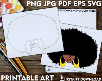 Afro Woman Coloring Page, Melanin Art, DIY Paint Party (Digital Download)