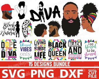Afro Woman and Man SVG Bundle, Black Queen, Dope Diva (Digital Download)