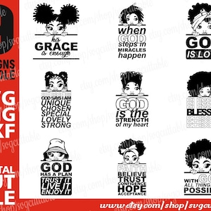 9x Christian svg Bundle, spähendes Mädchen svg, gesegnet svg, afroamerikanische svg, Gott png, religiöse svg, digitaler Download, Datei für Cricut