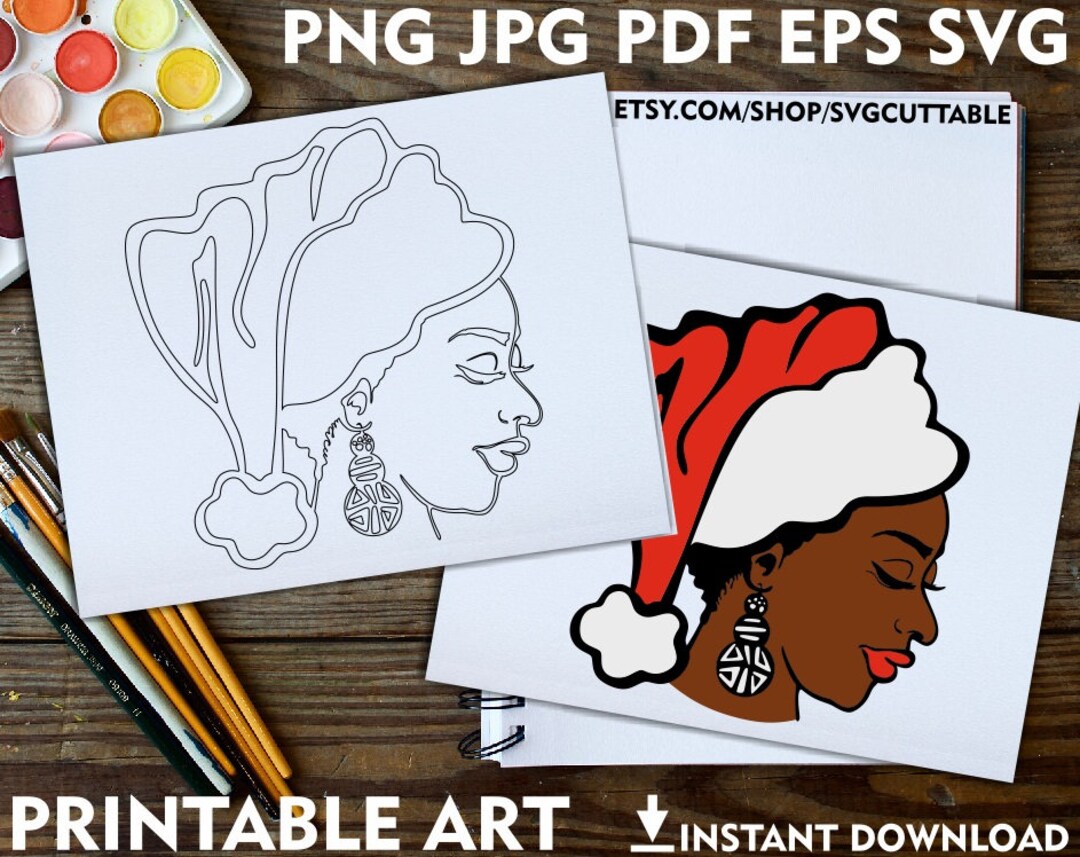 Melanin Printable Adult Coloring Page, Christmas Png, Printable Art ...