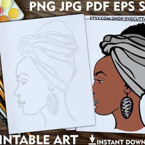 Woman svg, Printable Adult Coloring Page, Melanin svg, Coloring Pages, Printable Paint Canvas, Paint Party, Paint And Sip, Portrait Coloring
