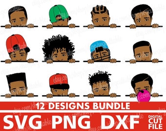 12x Peeking Boy Bundle svg, Black boy svg, Black kids svg, Peek a boo, Dreadlocks svg , Silhouette,Instant download, Cricut file, Cut File