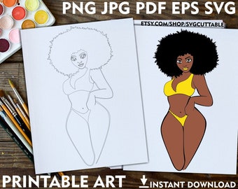 Afro Woman Coloring Page, Melanin Art, Paint and Sip (Digital Download)
