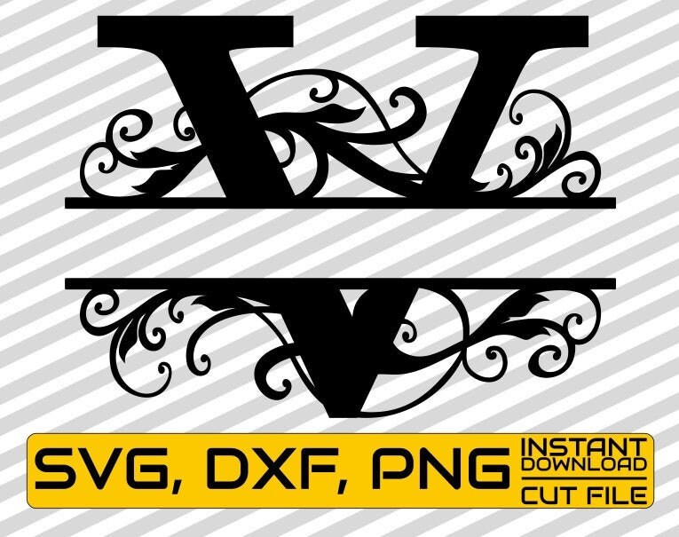 Download Floral Svg Split Monogram Files Letter V Calligraphy Font Etsy