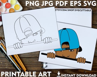 Boy With Cap Printable Coloring Page (Digital Download)