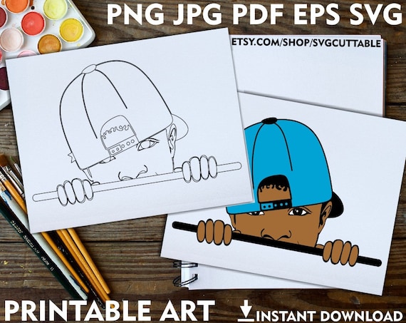 Boy With Cap Png, Peekaboo Png, Printable Adult Coloring Page, Printable Art, Instant download, Coloring Pages, Printable For Kids, Kids Png