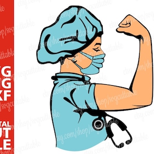 Doctor Woman svg, Hospital svg, Strong Woman svg, Nurse Stethoscope svg, Afro Hair, Medical, scrubs, Silhouette, File for Cricut