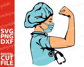 Mujer afroamericana doctora SVG, enfermera con estetoscopio, archivo para Cricut Silhouette (descarga digital)