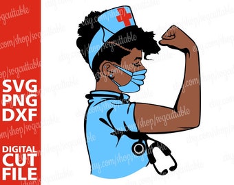 SVG de enfermera negra fuerte, empoderamiento femenino, archivos para Cricut (descarga digital)