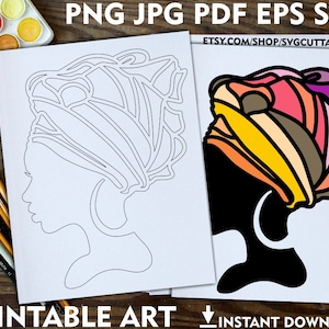 Pagina da colorare per adulti stampabile donna nera, fascia, timbro Digi, afro, download istantaneo, disegni da colorare, tela di vernice stampabile, disegnata png