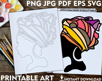 Afro Png Printable Adult Coloring Page Paint Canvas | Etsy