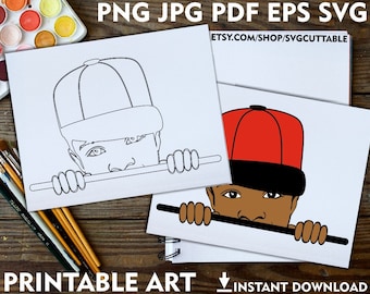 Boy With Cap Png, Peekaboo Png, Printable Adult Coloring Page, Printable Art, Instant download, Coloring Pages, Printable For Kids, Afro Png