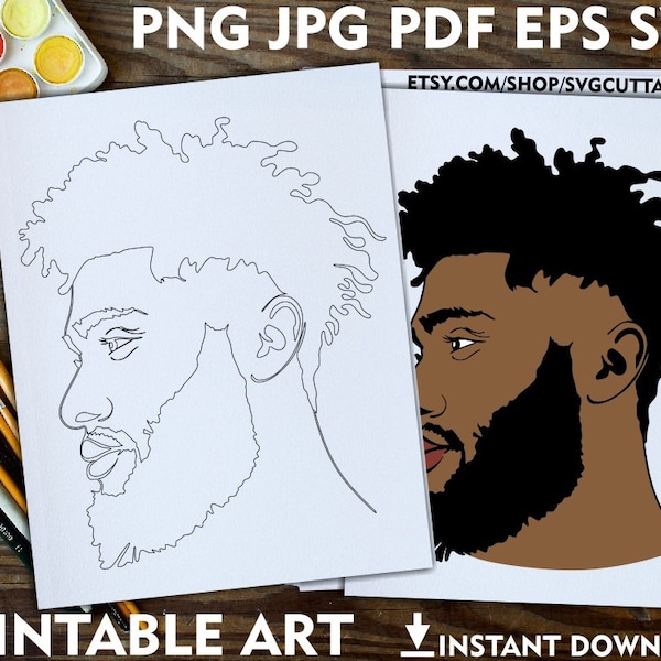 Beard Man Png, Printable Adult Coloring Page, Digi Stamp, Printable Art, Instant download, Coloring Pages, Printable For Kids, Afro Man png