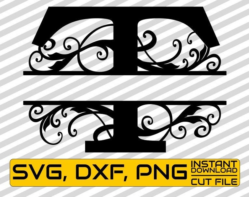 Download Floral svg Split Monogram Files Letter T Calligraphy Font | Etsy